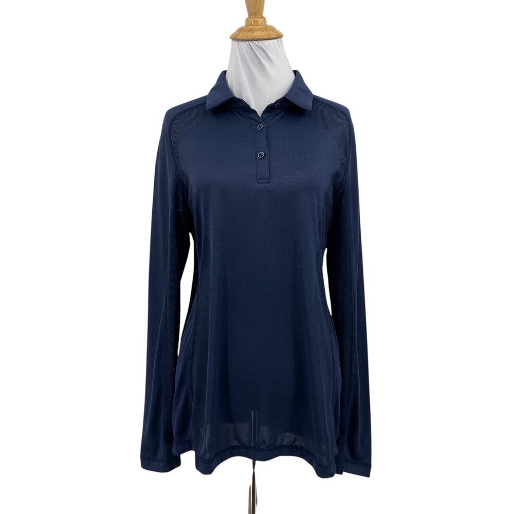 Sunice Shirt Women L Large Navy Wicking Body Mapping Long Sleeve Perforated Polo